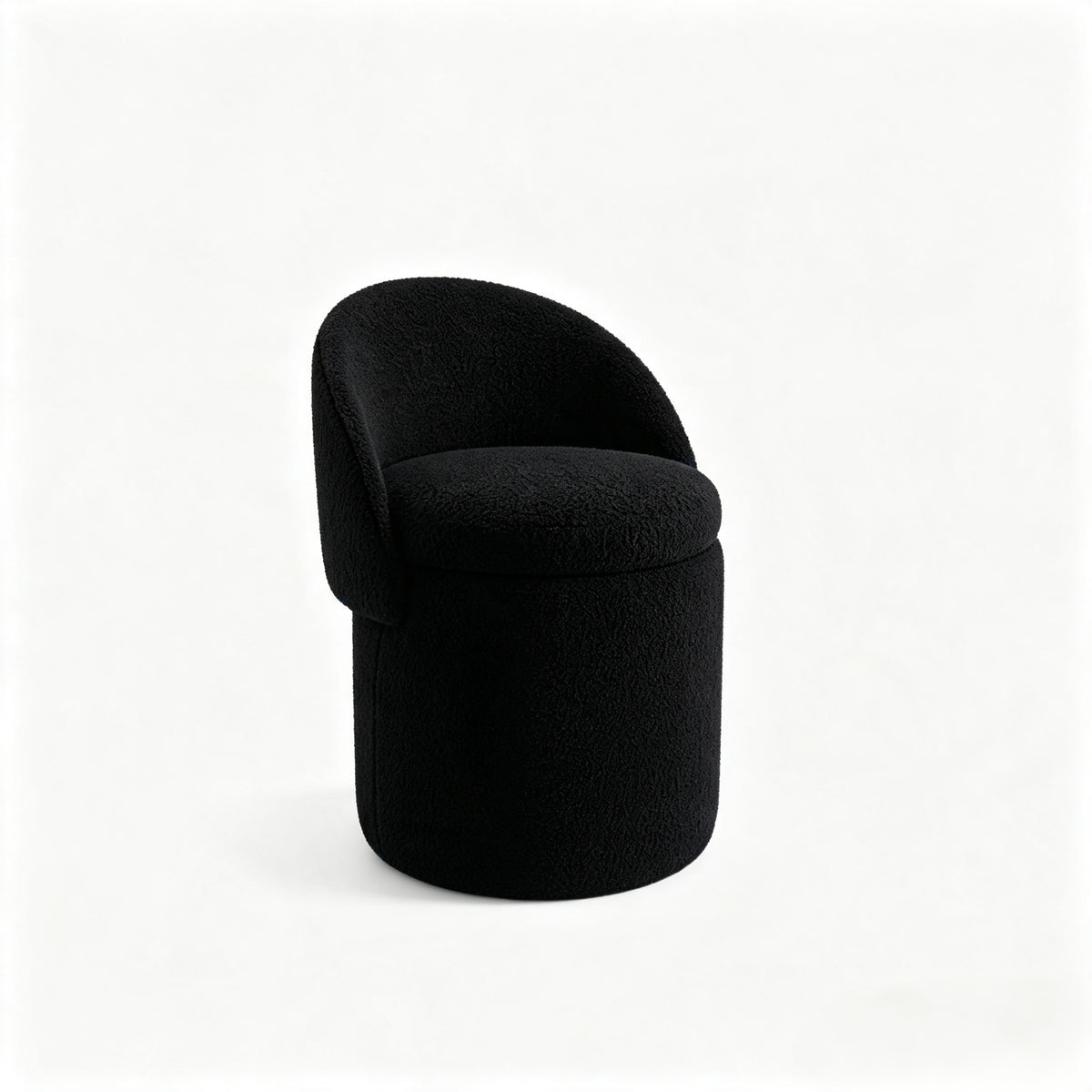 Makeup stool with Storage, Upholstered  Vanity Stool with Foldable Backrest Modern Cylindrical Footrest Stool for Living Room Bedroom,Makeup Room, Dressing,Black