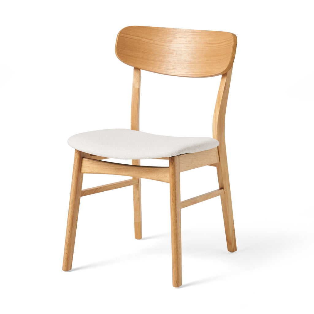 Set of 2 Dining Chairs with Fabric Cushioned Seat, Solid Rubberwood Legs, Light Beige Finish, Natural Oak Style, 18.75 x 21.20 x 30.70 inches