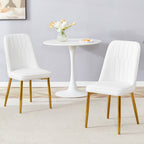 2 modern dining chairs, sleek PU leather backrest, and gold metal legs bring a comfortable home experience to the kitchen, bedroom, and office.W1151P183322
