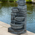 Garden Fountain,Tall Outdoor Waterfall Fountain with LED Lights, 4-Tier Resin Cascading Water Bowls with Pump
