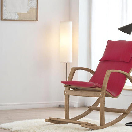 Modern Rocking Chair, Modern Accent Rocker Armchair With Wooden Frame, Upholstered High Back Wooden Rocking Chair for Contemporary Living Spaces, Red