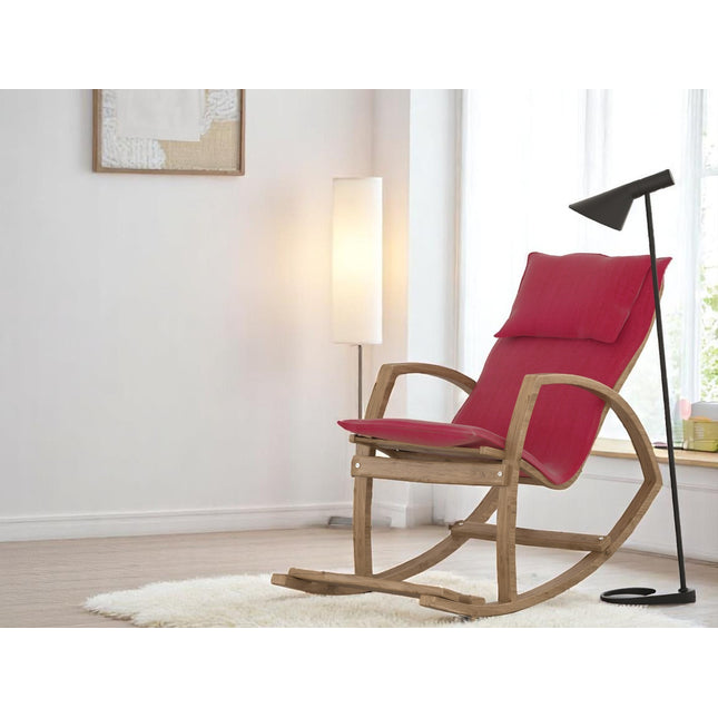 Modern Rocking Chair, Modern Accent Rocker Armchair With Wooden Frame, Upholstered High Back Wooden Rocking Chair for Contemporary Living Spaces, Red
