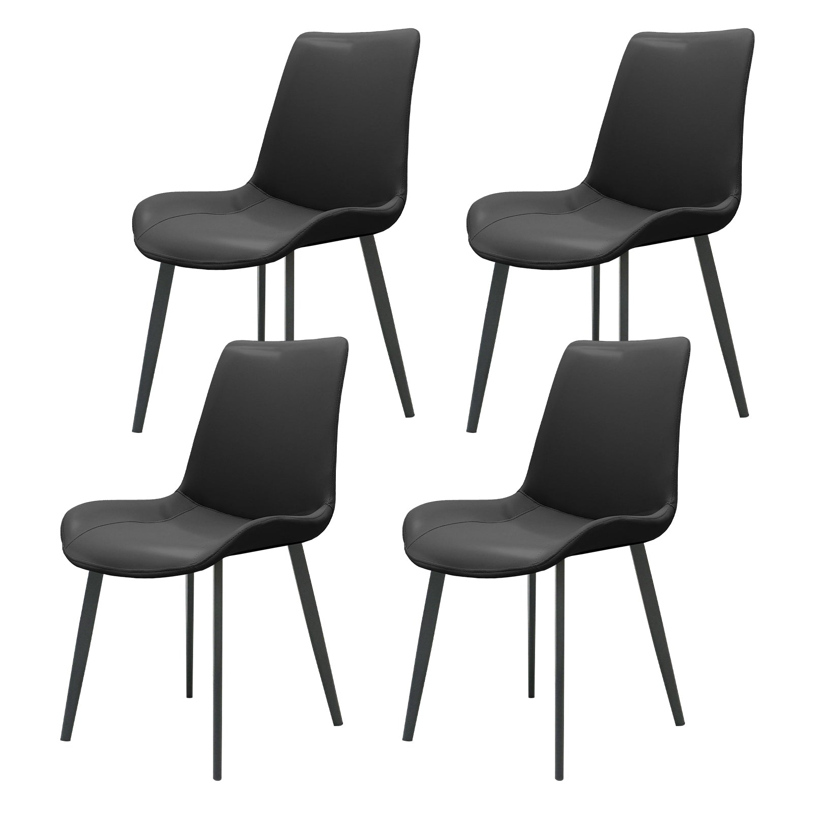 Black PU Leather Dining Chair with Metal Legs, Modern Upholstered Chair Set of 4 for Kitchen, Restaurant, Living, Meeting Room