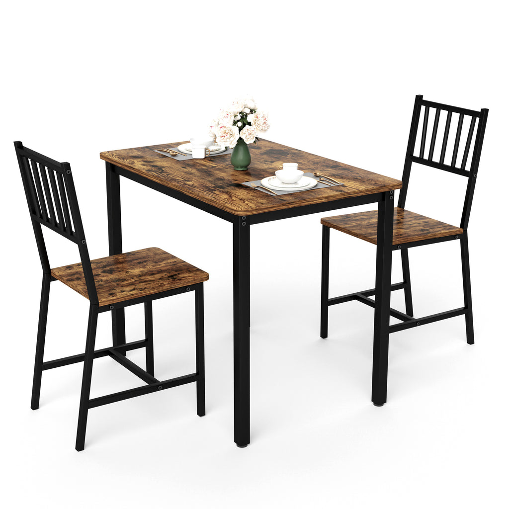 Dining Table Set, Bar Table with 2 Dining chairs, Kitchen Table Counter with Chairs, Industrial for Kitchen Breakfast Table, Living Room, Party Room, Rustic Brown and Black,35.4″L x23.6″W x 29.7″H