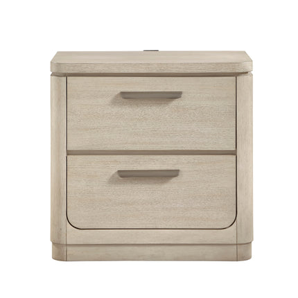 Storage Drawers Nightstand with USB Charging Ports Light Gray Natural Finish Bedroom Furniture 1pc Bedside Table