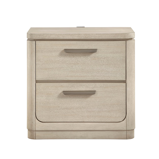 Storage Drawers Nightstand with USB Charging Ports Light Gray Natural Finish Bedroom Furniture 1pc Bedside Table