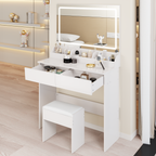 31' x 20' Extra Large LED Mirror Makeup Vanity Table + Soft Cushion Stool Suit, Touch Switch, 3 colors, Adjustable Brightness, Large Capacity Storage, Compact Dressing Table Suitable For Small Space