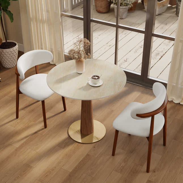 Modern Round Dining Table, 33.5' Matte Cave Stone Slate Table with Wooden Leg & Gold Base, 2 - Person Kitchen Table for Small Space, 150lbs Weight Capacity(Only the Negotiation Table)Square panel lamp
