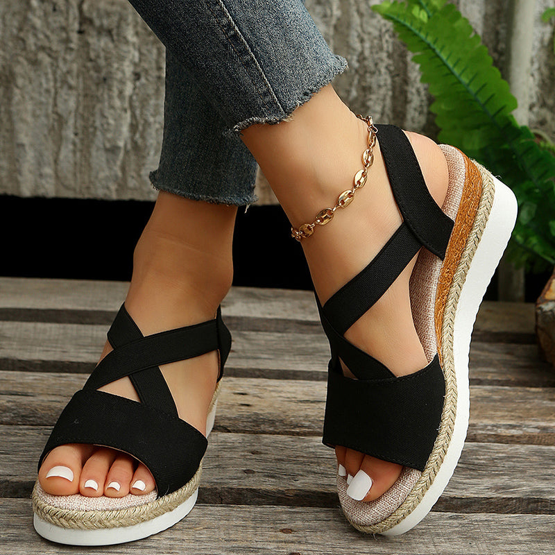 Wedge Sandals For Women Cross-strap Platform Gladiator Hemp Heel Shoes Summer - Eloy Royal