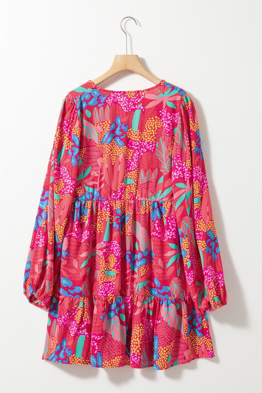 Rose V Neck Bubble Sleeve Boho Flower Flowy Dress - Eloy Royal