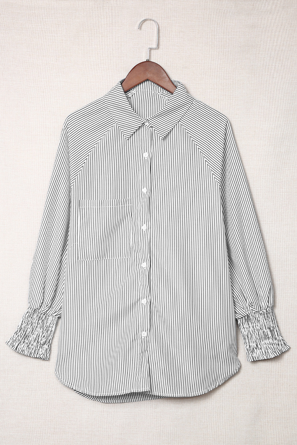 Light Blue Striped Casual Shirred Cuffs Shirt - Eloy Royal