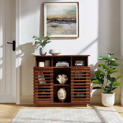 36.1' Sideboard Buffet Cabinet with Storage, Farmhouse Lattice Sideboard with Sliding Doors & Adjustable Shelf, TV Media Console, Storage Cabinet for Kitchen Living Room Entryway Hallway, Walnut