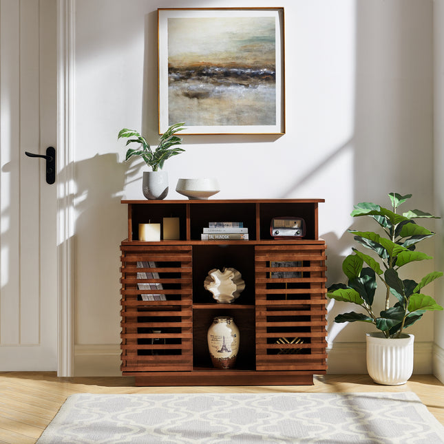 36.1' Sideboard Buffet Cabinet with Storage, Farmhouse Lattice Sideboard with Sliding Doors & Adjustable Shelf, TV Media Console, Storage Cabinet for Kitchen Living Room Entryway Hallway, Walnut