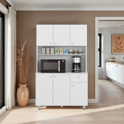 Dread Kitchen Storage Cabinet with Microwave Shelf and 3 Compartments, White