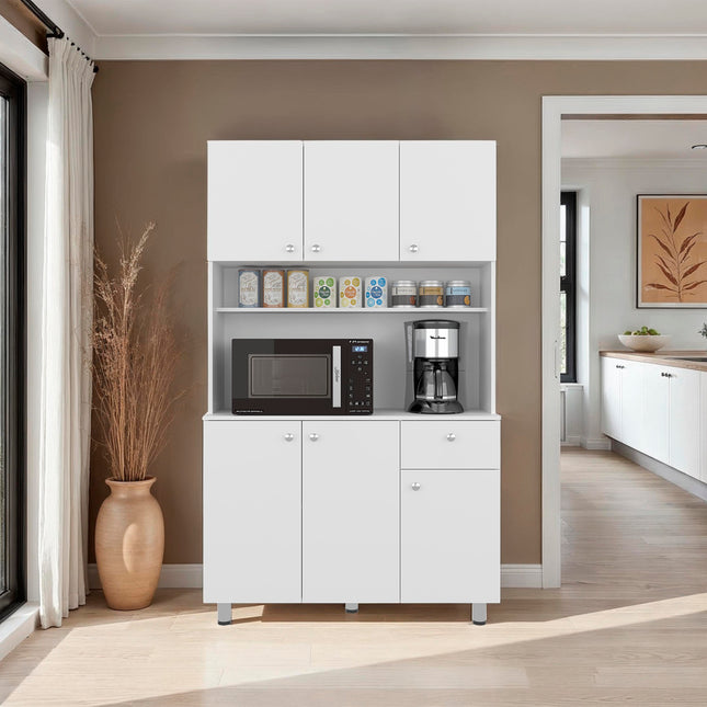 Dread Kitchen Storage Cabinet with Microwave Shelf and 3 Compartments, White