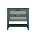 Rattan Nightstand with 2 Drawers and Storage Shelf Boho Bedside Narrow Side Table for Bedroom