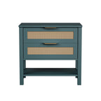 Rattan Nightstand with 2 Drawers and Storage Shelf Boho Bedside Narrow Side Table for Bedroom