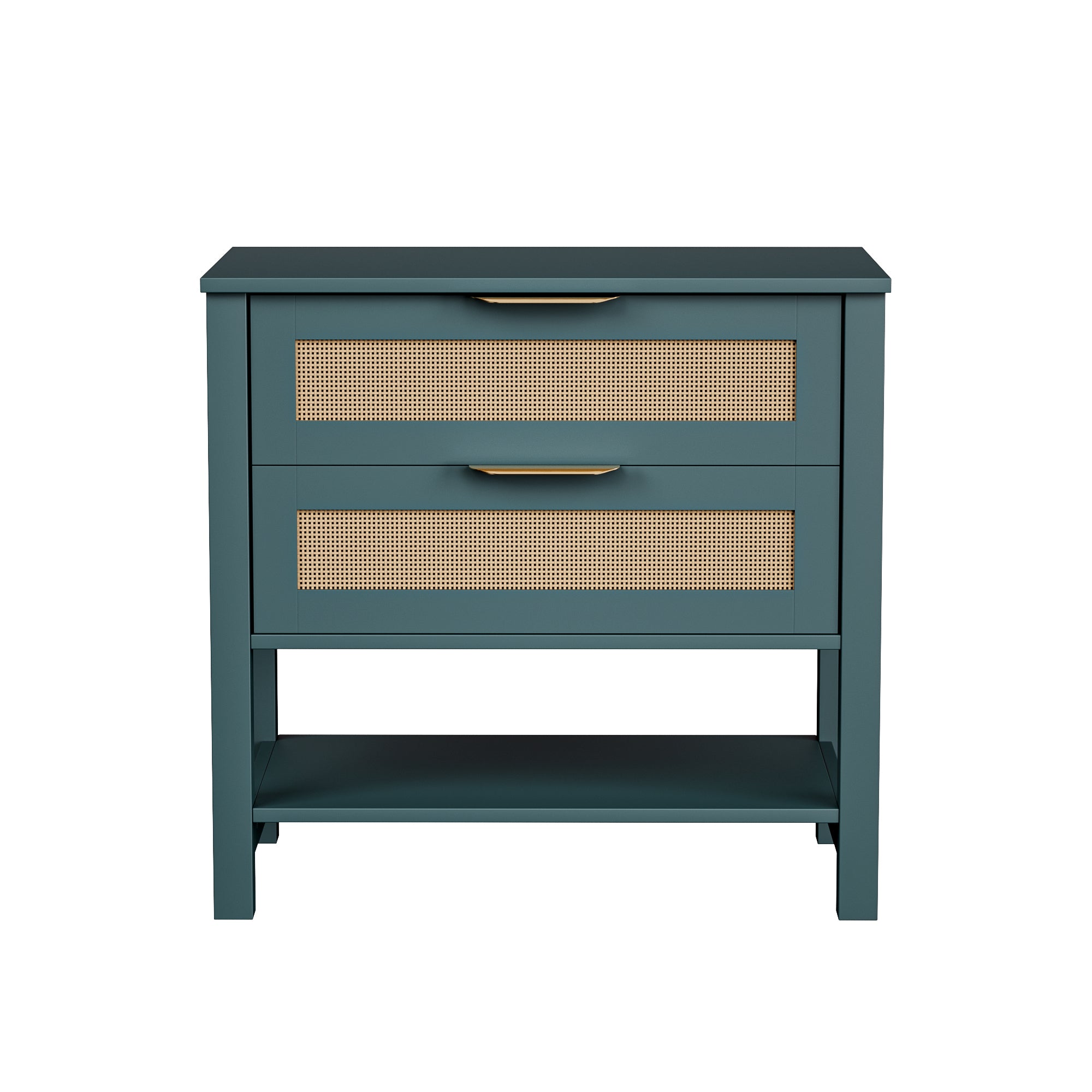 Rattan Nightstand with 2 Drawers and Storage Shelf Boho Bedside Narrow Side Table for Bedroom