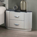 Contemporary Style 1pc Nightstand Stone Top French And English Dovetail Drawers Chrome Pulls Silver line Accent Light Gray Finish Bedroom Furniture