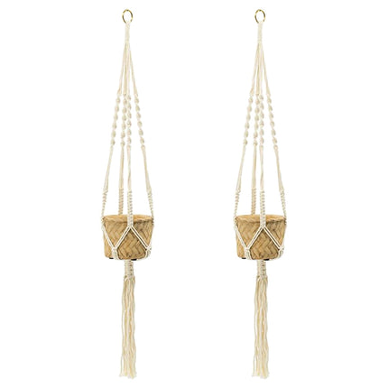 Set of 2, 5x5x4.5' Hanging Planter With Cotton Hanger, Bohemian Style