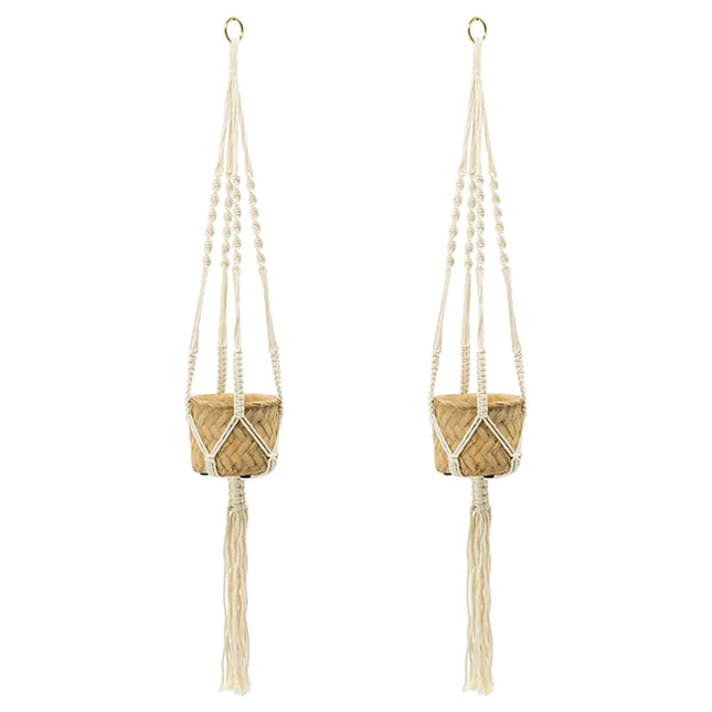 Set of 2, 5x5x4.5' Hanging Planter With Cotton Hanger, Bohemian Style