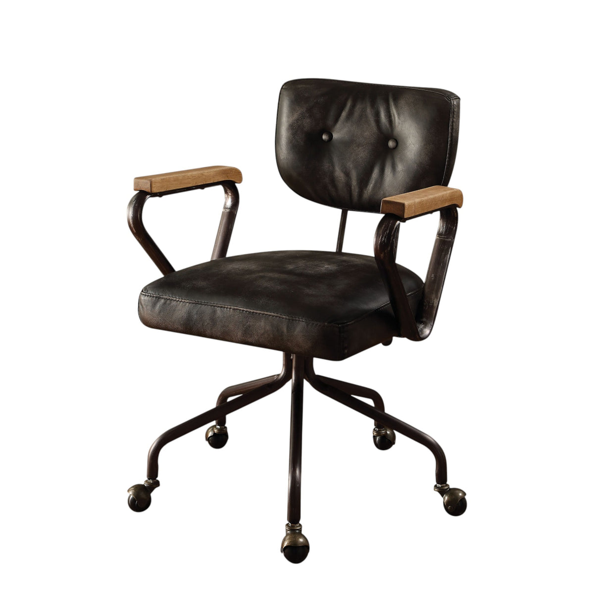 Hallie Vintage Black Top Grain Leather Office Chair