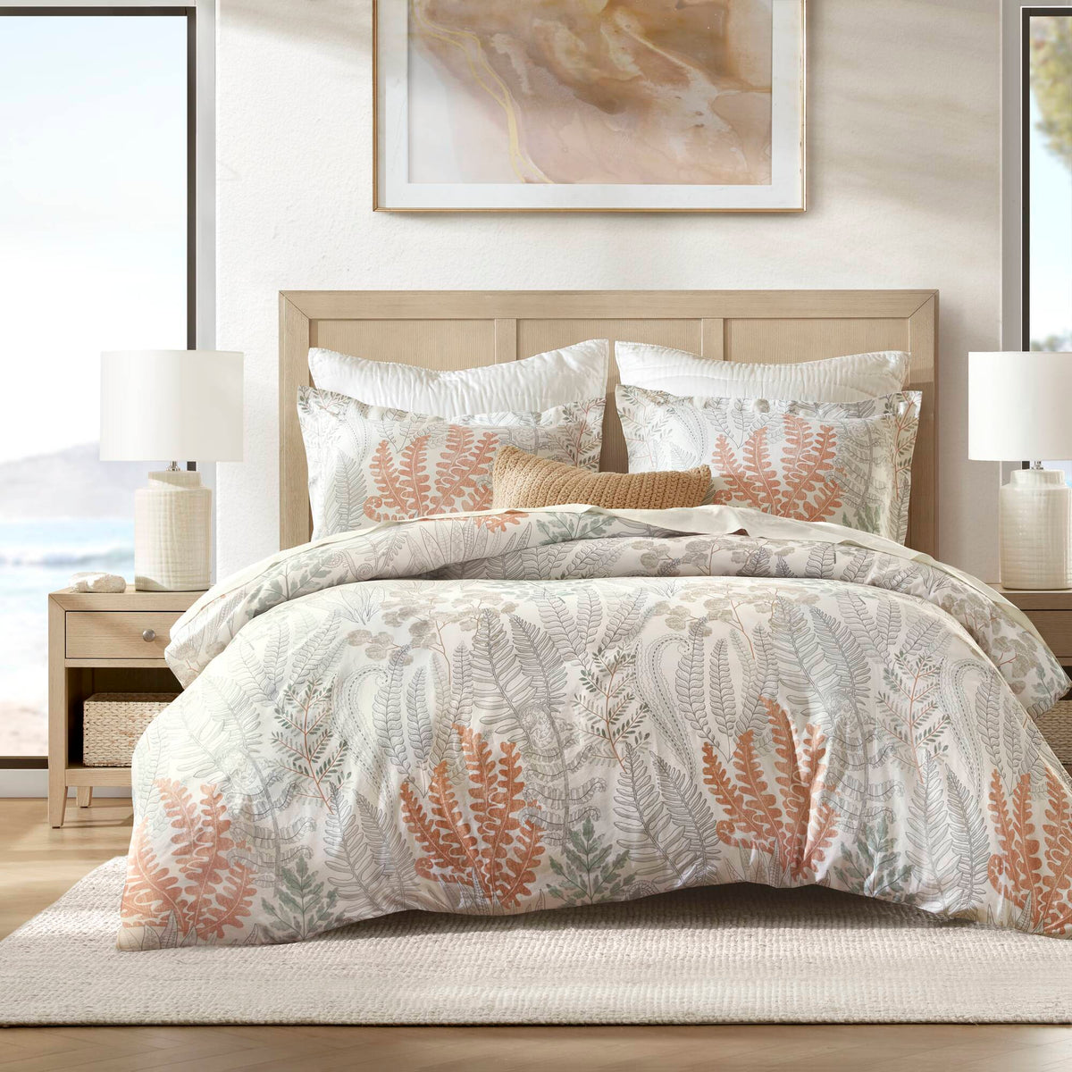 3-Piece Full/Queen 100% Cotton Sateen Duvet Cover Set,Terracotta/Linen