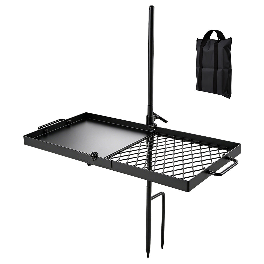 Heavy Duty Swivel Campfire Grill, 24' Portable Camping Grill Grate & Griddle, Sturdy Steel BBQ Mesh, 360° Height Adjustable Over Fire Pit Equipment, for Outdoor Open Flame Cooking, Black