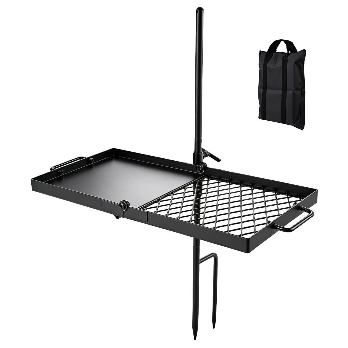 Heavy Duty Swivel Campfire Grill, 24' Portable Camping Grill Grate & Griddle, Sturdy Steel BBQ Mesh, 360° Height Adjustable Over Fire Pit Equipment, for Outdoor Open Flame Cooking, Black