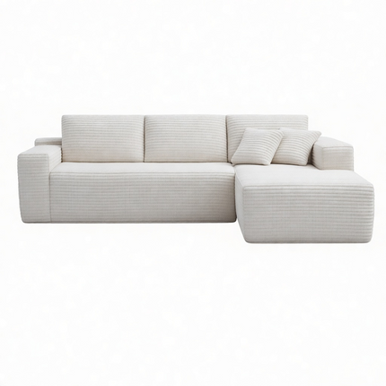106.5' L-Shaped Corduroy Upholstered 3-Seat Lounge Sofa with Chaise, Right Hand Facing