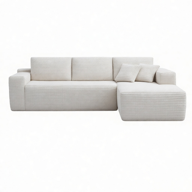 106.5' L-Shaped Corduroy Upholstered 3-Seat Lounge Sofa with Chaise, Right Hand Facing