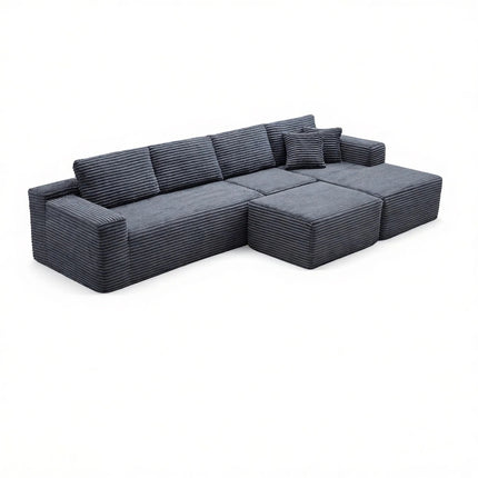 134' Modern Minimalist Modular Sectional Couch, Comfort L Shaped 4-Seat Lounge Sofa with Ottoman, Right Hand Facing