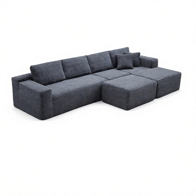 134' Modern Minimalist Modular Sectional Couch, Comfort L Shaped 4-Seat Lounge Sofa with Ottoman, Right Hand Facing