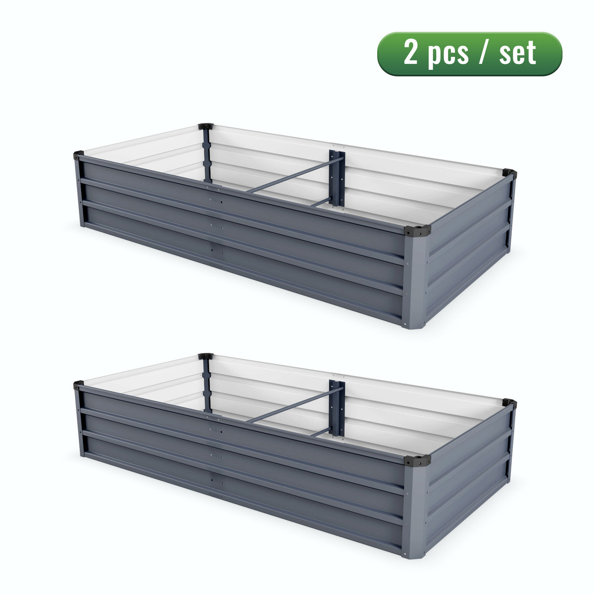 6x3x1 ft 2 pcs large Garden Bed Kit, Grey Galvanized Metal Outdoor Garden Boxes, Suitable for Outdoor Ground Gardens for Growing Plants, Vegetables Flowers Herb