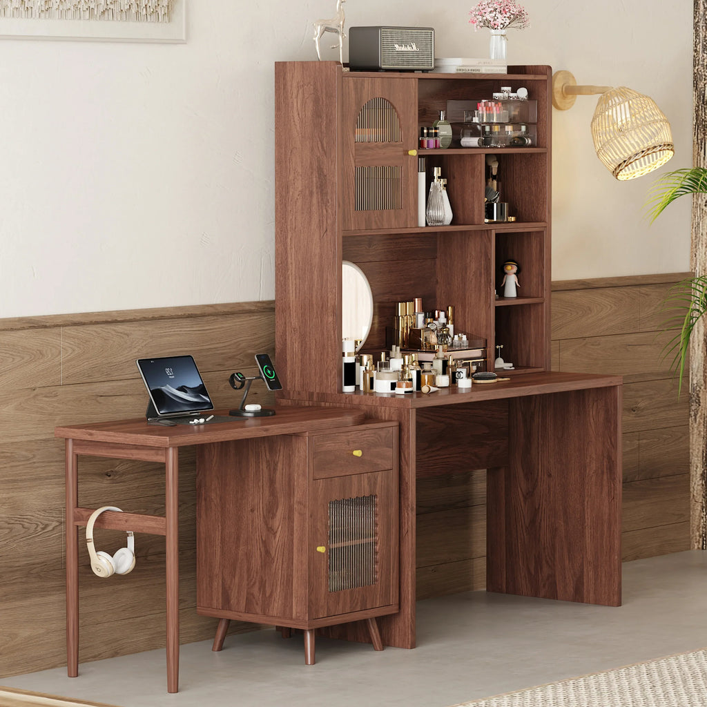 Computer Desk with 90 Degree Rotating Desktop, 43x70 Inch Office Desk with Storage Drawer and Cabinets, Gaming Desk with Shelves, Writing Desk for Study, Work Desk for Home (Old SKU:N733P279101D) - Eloy Royal