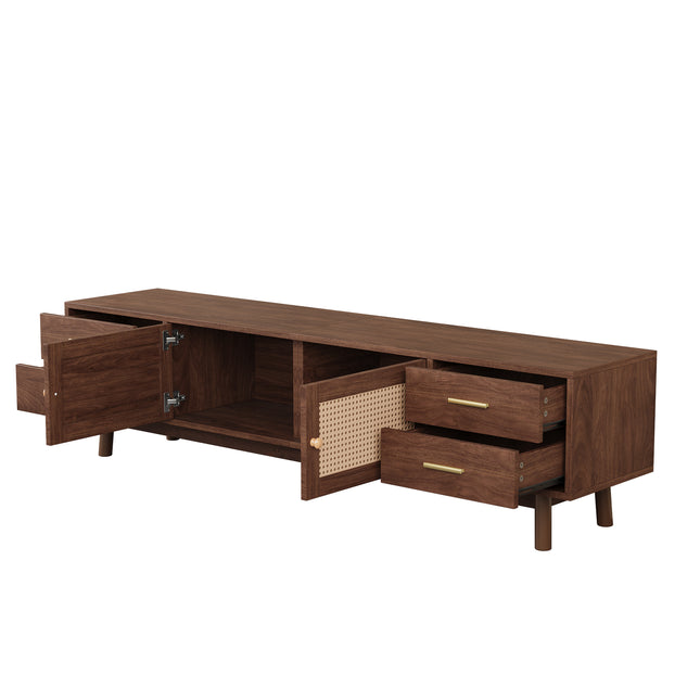 Modern TV Stand with Rattan Doors for TVs up to 80in with