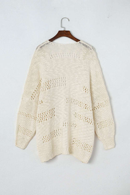 Apricot Casual Hollowed Knit Dolman Sleeve Cardigan