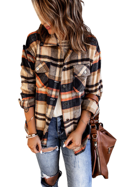 Wholesale Brown Plaid Button Up Long Sleeve Flannel Shacket - Eloy Royal