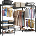 Heavy Duty Clothes Rack, Freestanding Garment Rack with 4 Hanging Rods & 2 Wire Baskets, Large Size Clothing Rack with Adjustable Wire Shelves, 68.5' W x 17.1' D x 76.4' H, Black