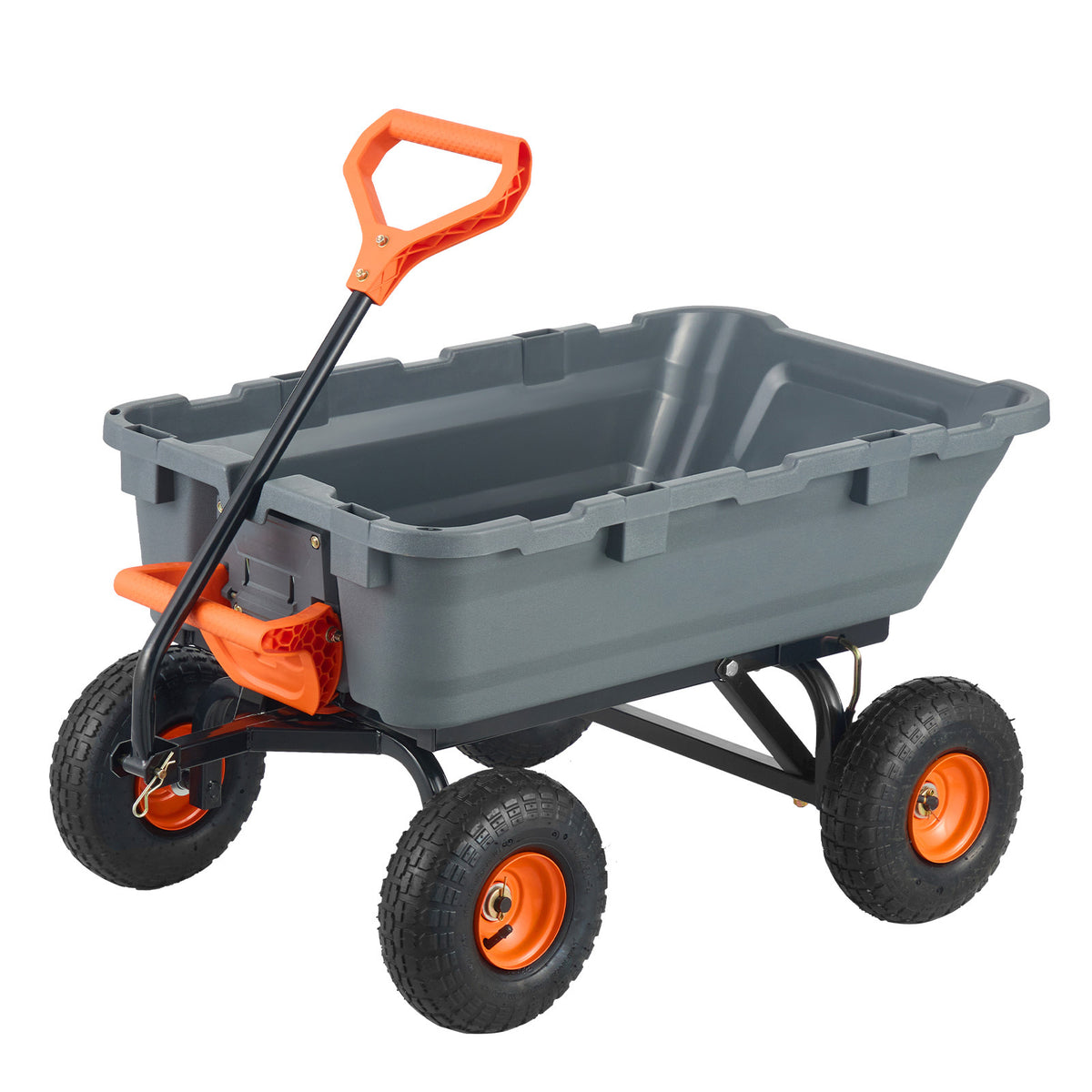 Dump Cart, Poly Garden Dump Cart with Easy to Assemble Steel Frame, Dump Wagon with 2-in-1 Convertible Handle, Utility Wheelbarrow 800 lbs Capacity, 10 inch Tires