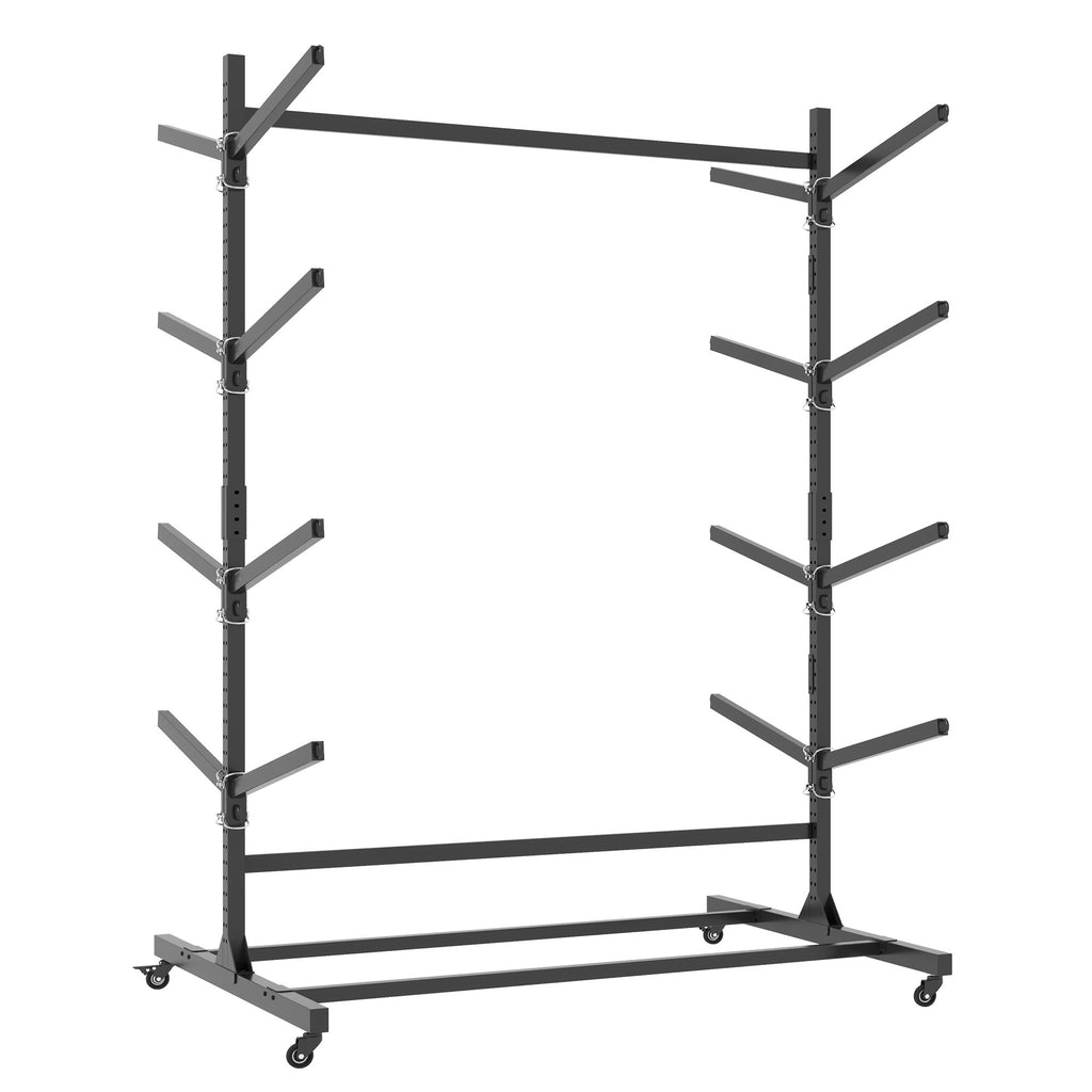 Heavy Duty Freestanding Kayak Storage Rack with Adjustable 8 Kayak Stand and Wheels for Garage, Indoor & Outdoor Use, Black Metal, 58'D*45.9'W*82.3'H