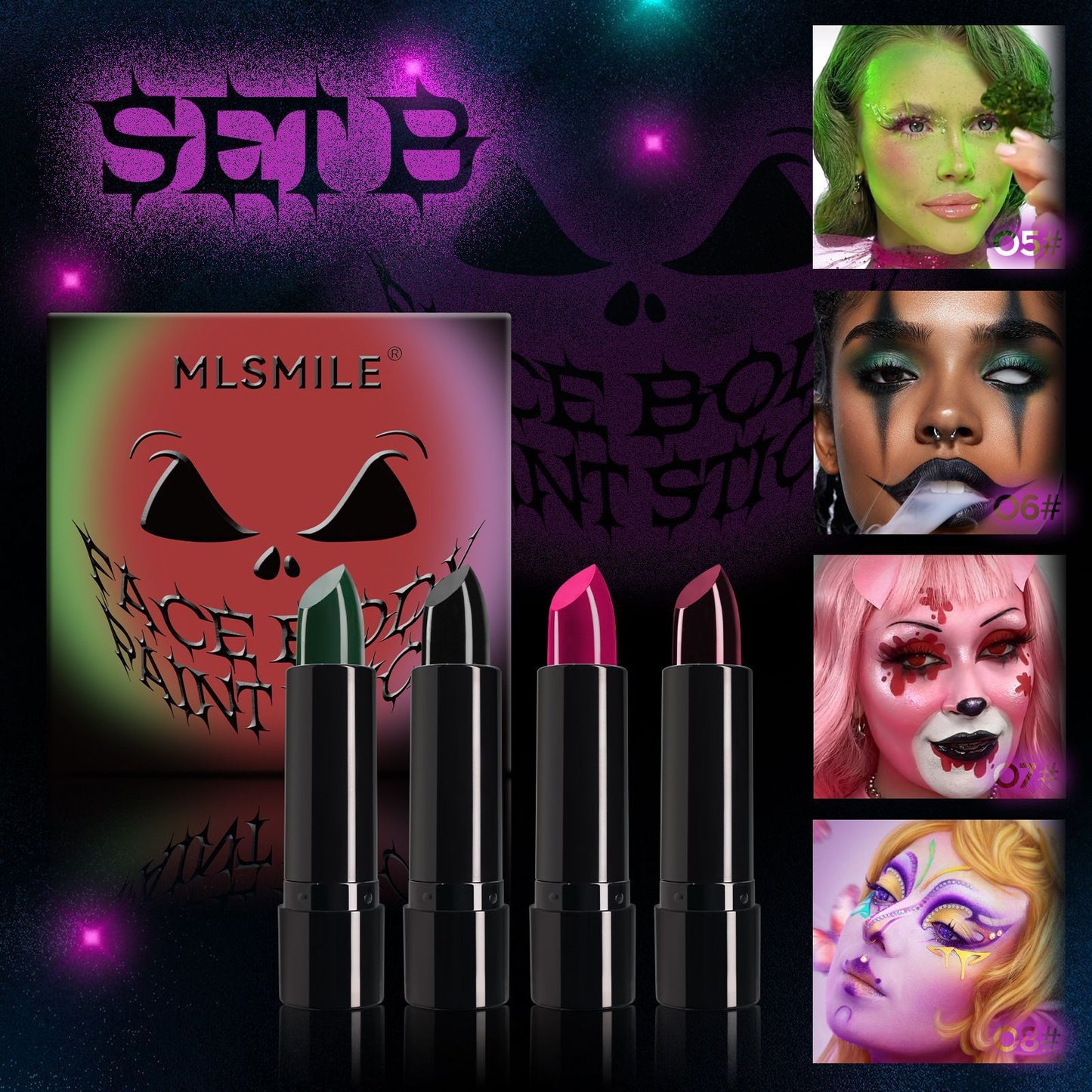 8-color Halloween Lipstick Black And White Red Easy To Color Painted Suit