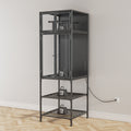 Black 3D Printer Cabinet with Double-Layer Filament Storage, T-Shaped Filament Bar, Noise-Reducing and Dust-Proof Design for Studio or Office Use