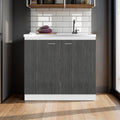 Extremo Kitchen Storage Cabinet with 2 Doors and 3 Shelves, WHITE AND SMOKY OAK