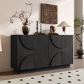 TREXM 4-Door Large Storage Sideboard, Wood Sideboard Cabinet with Semi-Circular Handles and Adjustable Shelves for Dining Room, Kitchen, and Living Room (Black)