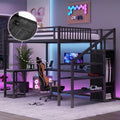 Metal Queen Loft Bed with Wardrobe and LED Light, Queen Size Loft Bed with L Shaped Desk and USB for Kids Teens Adults, Black(Old SKU W2593S00033)