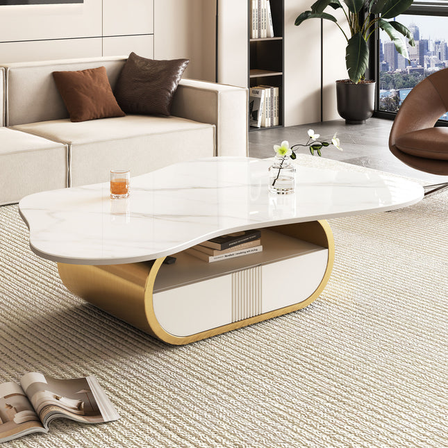 Modern Butterfly Coffee Table with Sintered Stone Top – Oval Center Table