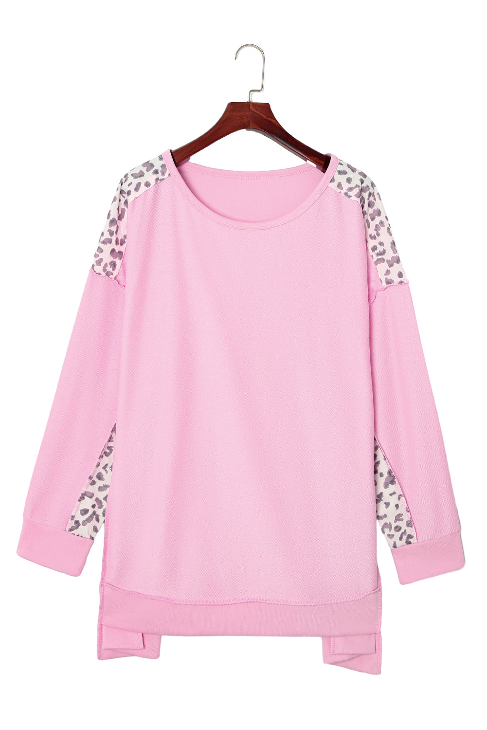 Pink Exposed Seam Leopard Splicing Plus Size Sweatshirt - Eloy Royal