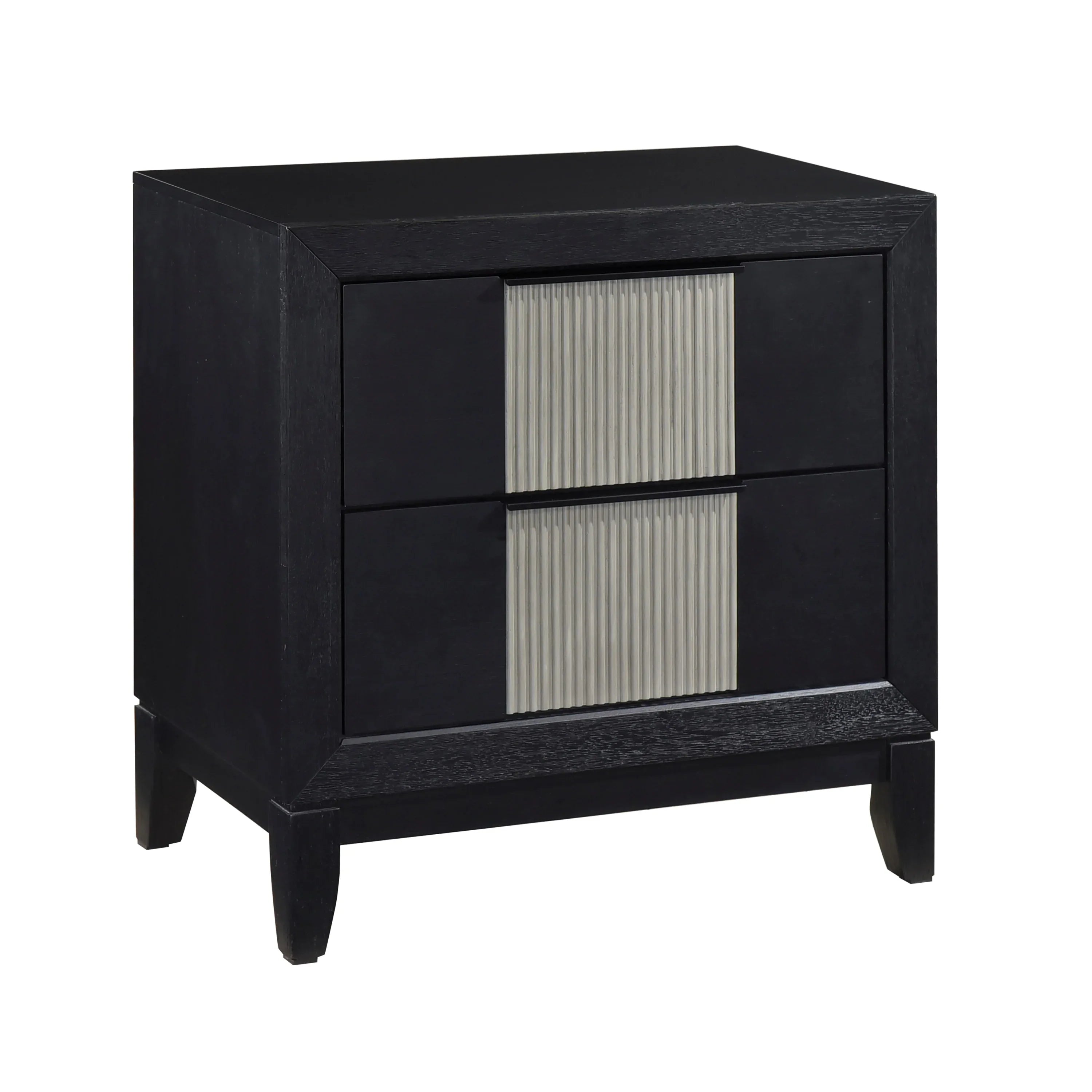 Contemporary 2-Drawer Nightstand Charcoal Gray Finish Solid Wood Bedroom Furniture 1pc Bedside Table Reeded Front Panels - Eloy Royal