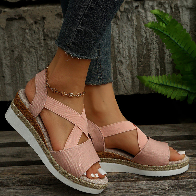 Wedge Sandals For Women Cross-strap Platform Gladiator Hemp Heel Shoes Summer - Eloy Royal